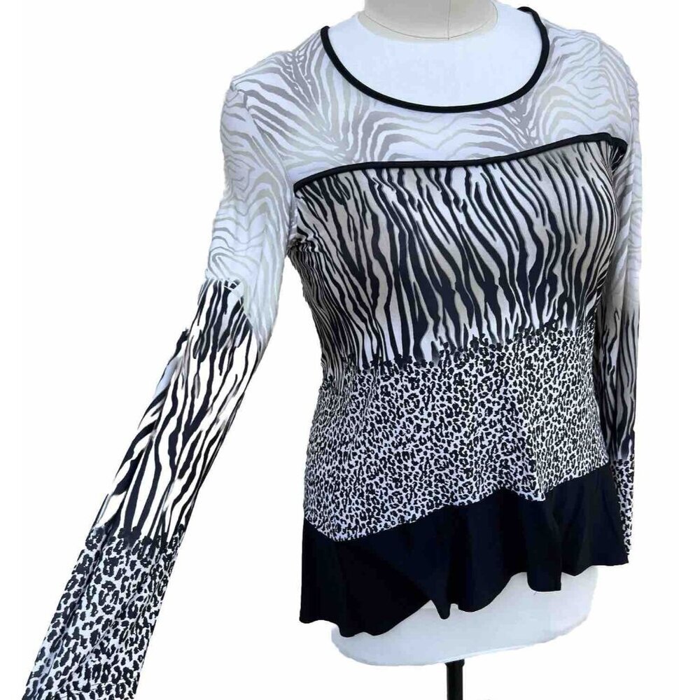 Women's Bali - Multi Animal Print Two Tone Black & White Stretch Tunic XXL - Picture 2 of 13